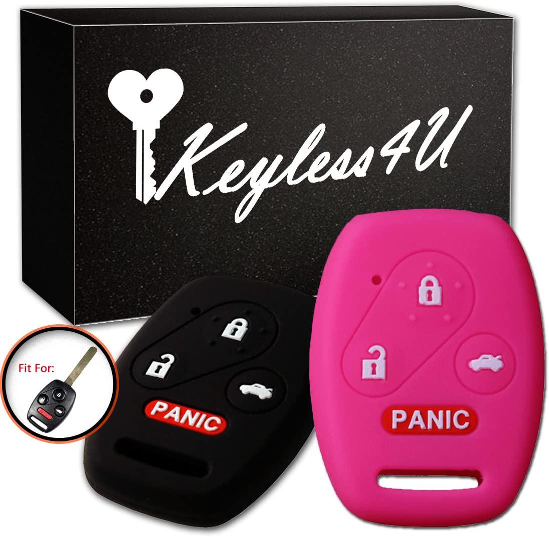 Keyless4U, 2Pcs Keyless4U Silicone Honda Key Fob Case Cover Keyless Entry Remote Protective Skin for Accord Civic CR-V Pilot 3+1 Buttons Key (Black Rose)